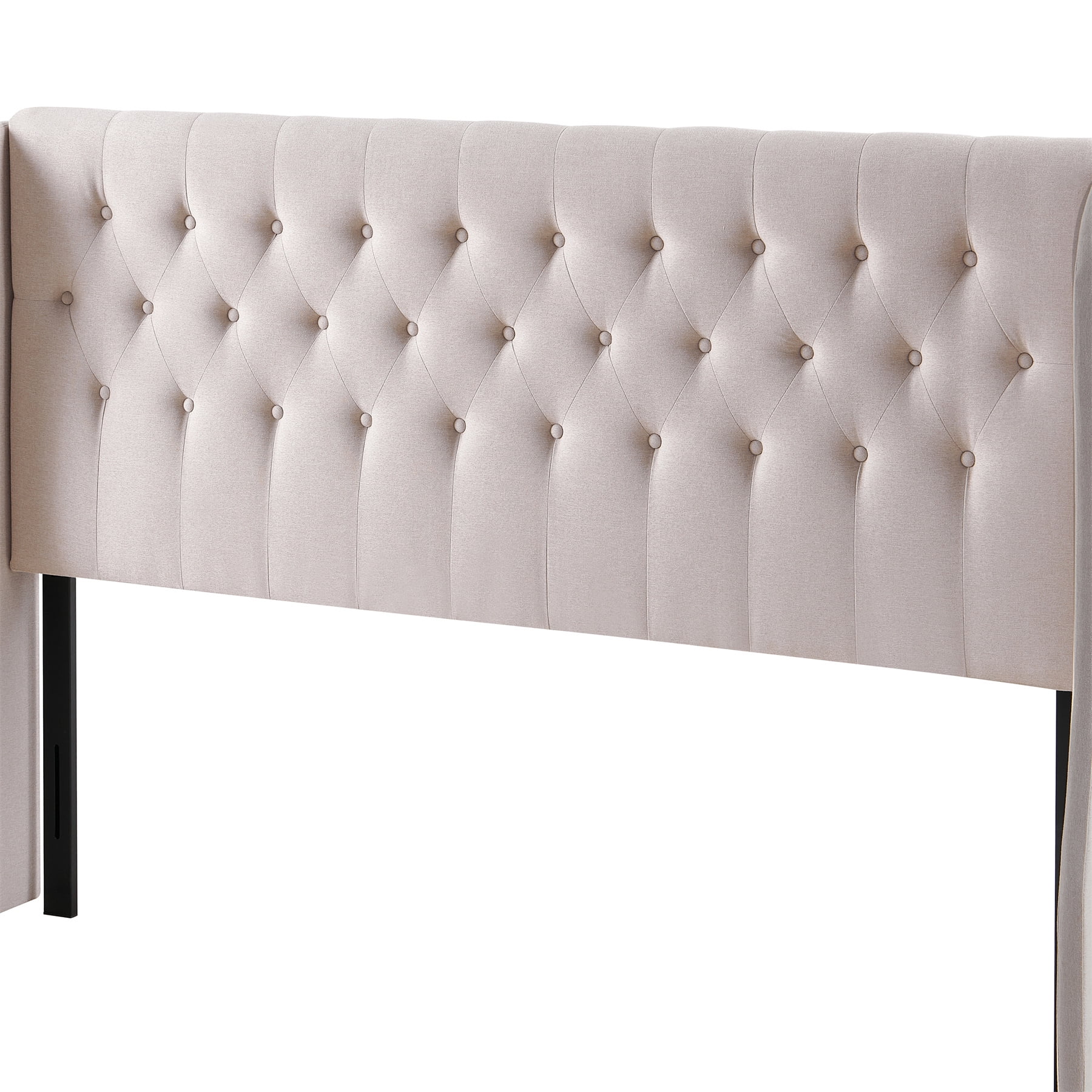 Beige Elegant Tufted Wingback Headboard, King