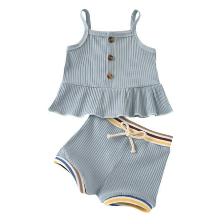 

Fsqjgq Swaddling Blankets for Babies Girls Stripe Suspenders Solid Shorts Tops Set Baby Outfits Dress Girls Girls Outfits&Set Piece Gift Cotton Blend Light Blue 90
