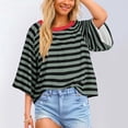 thumbnail image 5 of COMVALUE Tops for Women Striped 2026 Fashion T Shirts for Women Color Block Crewneck Design Loose Basic Tee (Black, XL), 5 of 7