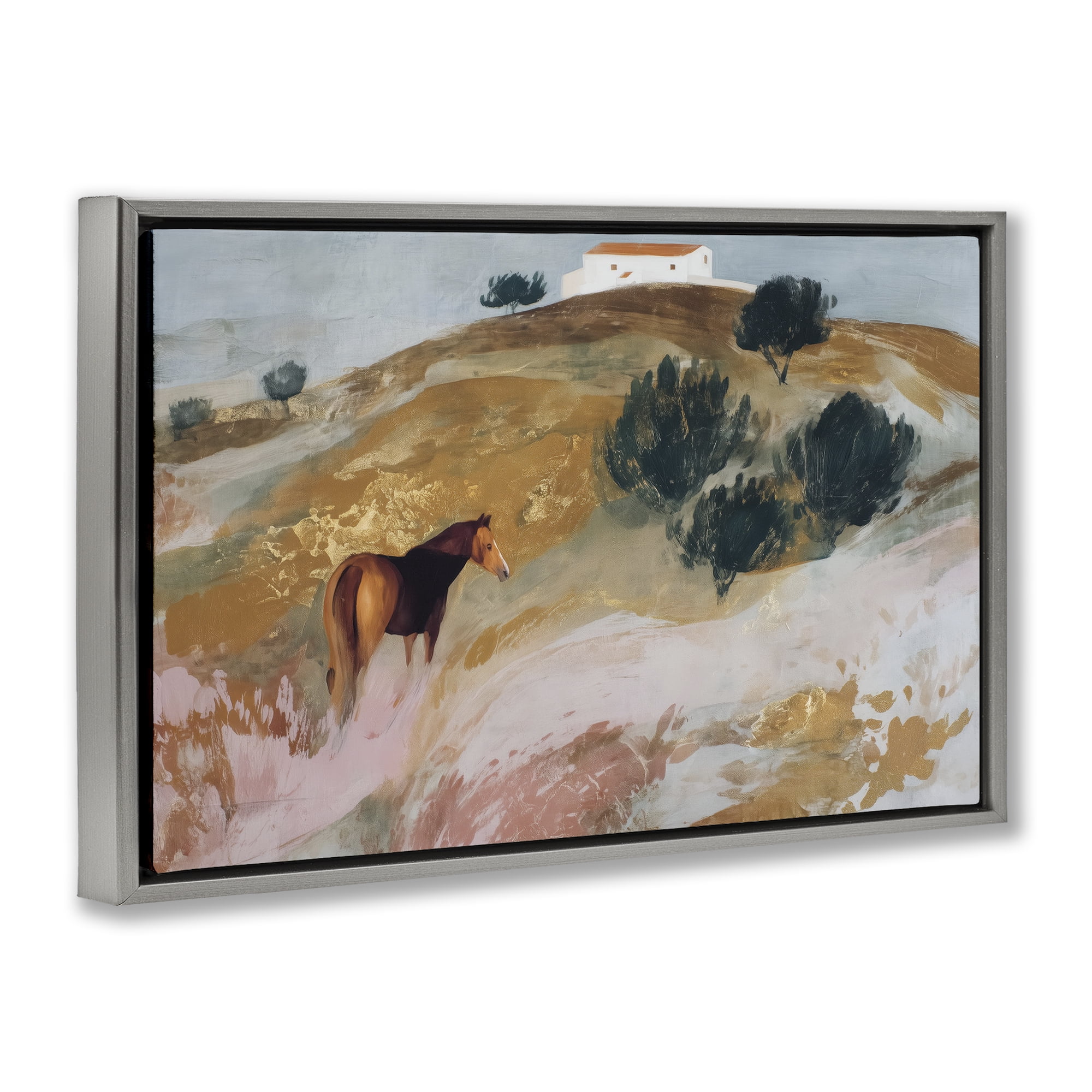 Stupell Industries Horse in Tuscan Countryside Gray Framed Floater Canvas Wall Art, design by Chromatic Storm Studio