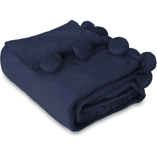 Mainstays Cozy Plush Fleece Pompom Throw Blanket, 1 Each