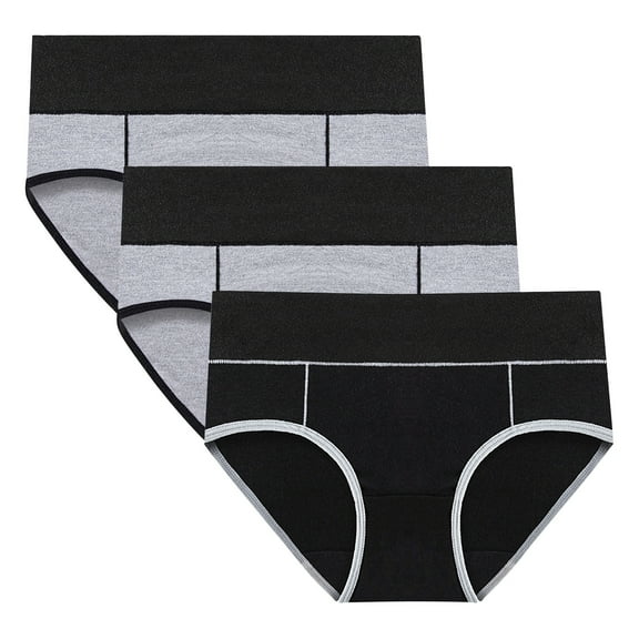 Gpaecead Women's Period Underwear, High Waisted Cotton Panties LeakProof Menstrual Comfortable Underwear 3pc L Black