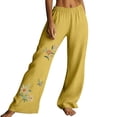 thumbnail image 2 of Kelon Women's Casual Pants, Embroidered Linen Pants for Women High Waisted Wide Leg Cropped Palazzo Pants with Pockets Cute Ruffle Boho Flowy Beach Pant, 2XL, 2 of 8