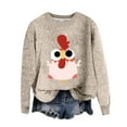 Beige Hoodies for Women Cute Little Turkey Graphic Long Sleeve Knit