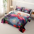 thumbnail image 3 of jejeloiu Pink Tropical Flamingo Quilt King Kids,Wild Bird Monsters Leaf King Coverlet Set,3 Pieces, 3 of 7