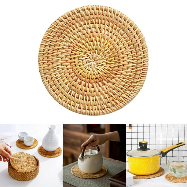 Manteles individuales de ratán tejidos a mano naturales pa , manteles resistentes al calor pa el , oficina, restaurante, 10cm Macarena Cojín de posavasos de taza de té