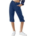thumbnail image 2 of Qzwdhjm Linen Capri Pants Women Elasticed Waist Straight Leg Capris Lightweight Loose Solid Trousers for Summer Vacation with Pocket, 2 of 4