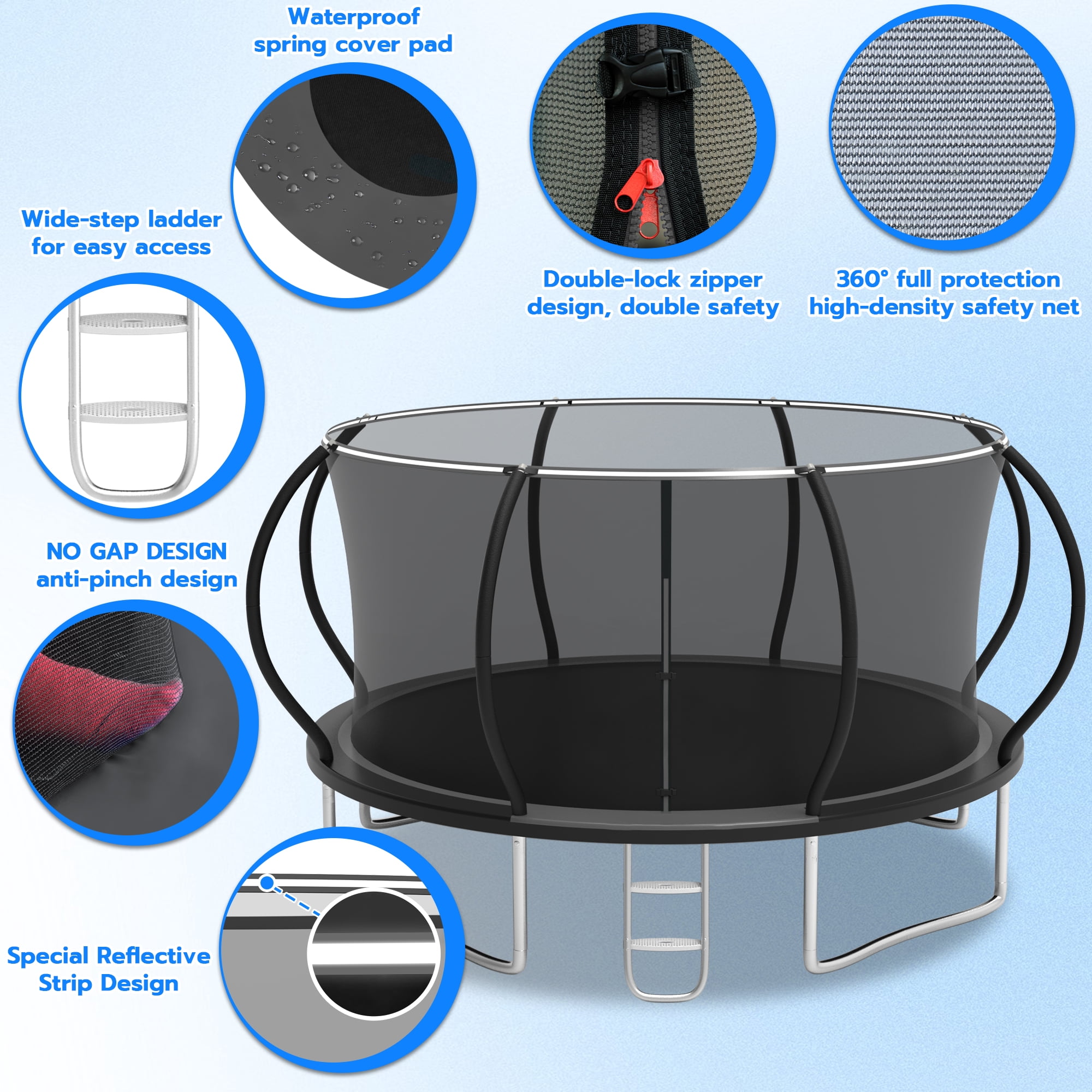 Cochan 12 FT Trampoline with Enclosure Net, 1200LBS Outdoor Trampoline for Kids and Adults with Ladder, Anti-Rust Backyard Heavy Duty Round Trampoline with Net, 4-5 Children,Birthday Gift
