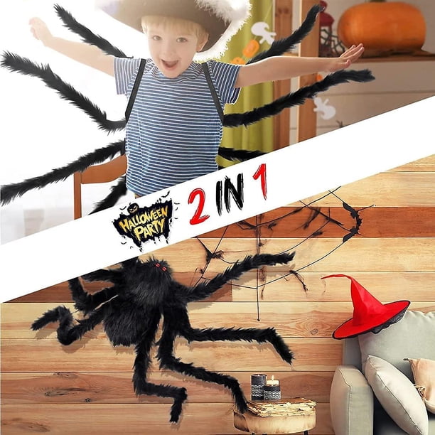 Araña De Felpa Gigante De 90 Cm, Patas Articuladas Y Ojos Rojos, Decoración De Halloween Realista Para Interior Y Exterior
