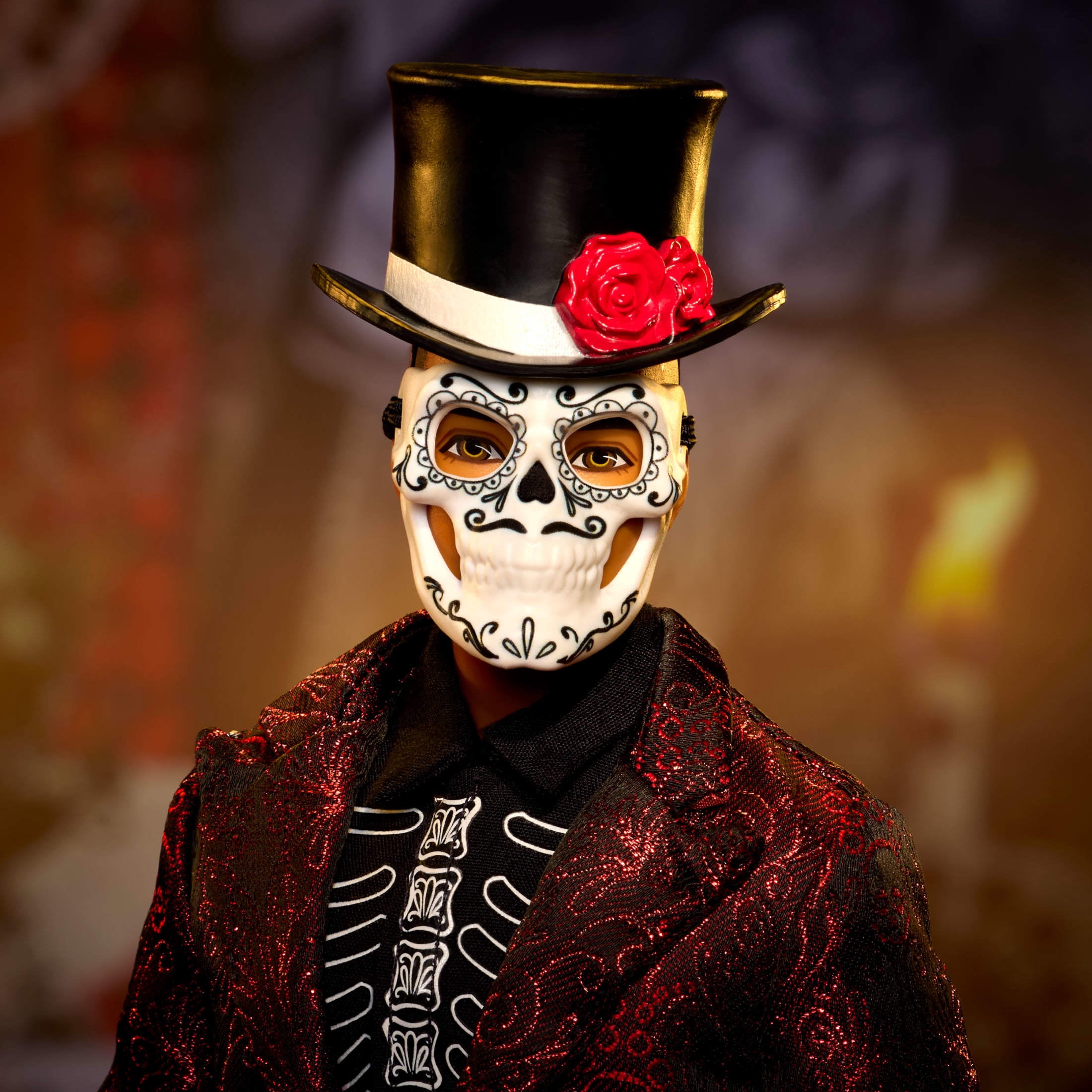 Barbie 2026 Día De Muertos Ken Doll in Knee Length Jacket and Removable Calavera Mask and Hat