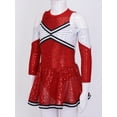 thumbnail image 3 of TiaoBug Girls Cheerleading Uniform Outfits Kids Long Sleeve Off-Shoulder Sequin Leotard Dress with Flower Balls Sets Red 6, 3 of 7