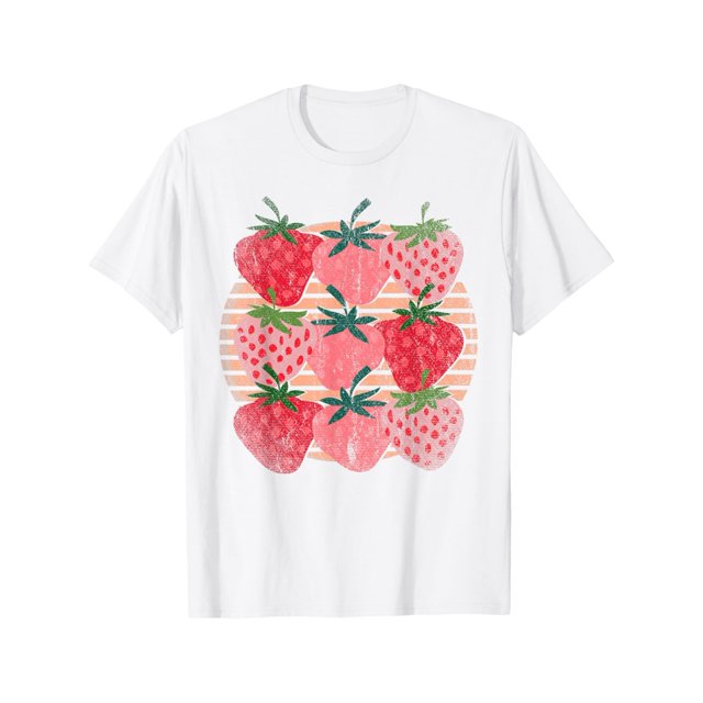 Women Retro Red Berry Fruit Cottagecore Strawberry T-Shirt Tee Top