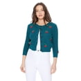 thumbnail image 1 of YEMAK Women's Cherry Pompom 3/4 Sleeve Cropped Honeycomb Knit Cardigan Sweater MK3515-PEACOCK/RED-L, 1 of 5