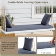 thumbnail image 4 of Wooden Swing Chair, Hanging Porch Swing Bench with Cushion & Pillows, 10.8Ft Hemp Ropes, Hanging Chair Swinging Bed for Garden, Backyard, Deck, White, 4 of 9