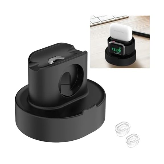 FU1999 Stand for Apple Watch Charger - iWatch AirPod 2 in 1 Charging Stand Holder Dock Compatible with Apple Watch Series 10 9 8 Ultra2 Ultra SE2 SE 7 6 5 4 3 2 and AirPods 1/2/3/Pro (Black)