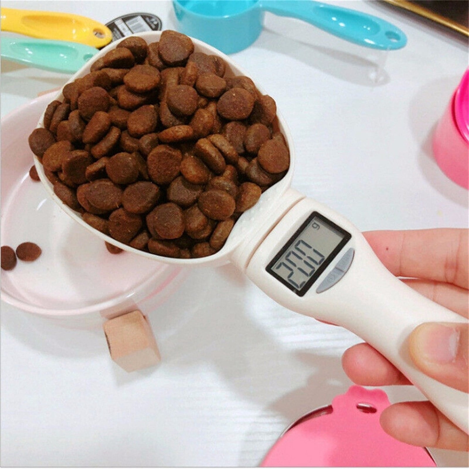 Pet Food Electronic Weight Spoon - 250ml/800g Capacity, ABS Material, 4 Measuring Units (g, ml, cup, KG), Easy-to-Read LED Display, Stable Weighing, Portable for Home Kitchen multicolor