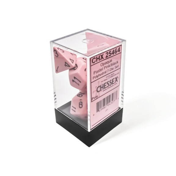 Chessex: Opaque Pastel Pink/Black Polyhedral 7-Dice Set