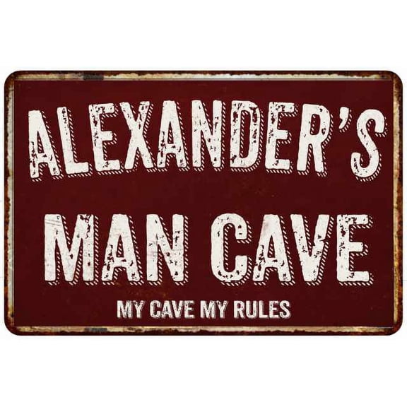 ALEXANDER'S Man Cave Red Grunge Sign Metal 8x12 Decor 108120003486