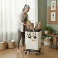 thumbnail image 3 of 160L Laundry Basket with Wheels, Large Rolling Hampers for Clothing Organizer, Dirty Clothes Basket for Hotel, Home, Closet, Dorm, Beige, 3 of 8