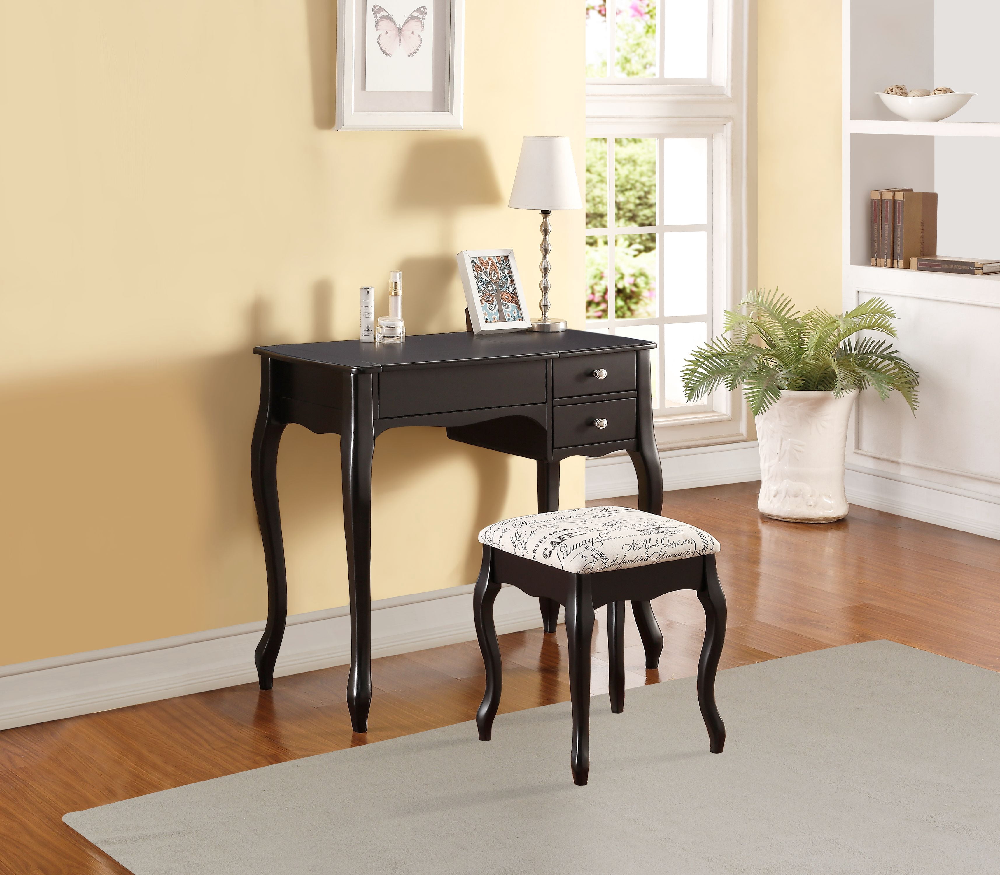 Linon Evie Black Vanity Set