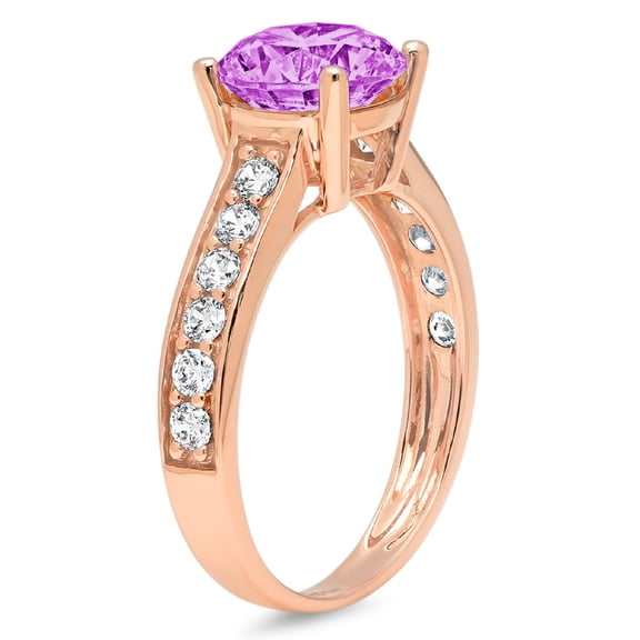 2.3 ct Round Cut Simulated Alexandrite Solitaire with Accents Engagement Ring for Women in 18K Rose Gold