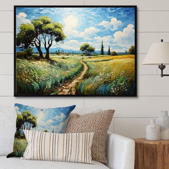 Designart "horizon Vangogh Dandelions In" Landscapes Floater Framed Wall Art Print
