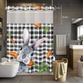 thumbnail image 2 of No Hook Shower Curtain with Snap in Liner, Easter Lovely Bunny with Carrots Waterproof Fabric Bathroom Curtain Mesh Top Window, Watercolor Black White Plaid Shower Curtains 48x72in, 2 of 9