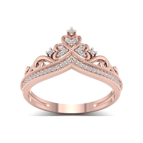 1/8ct TDW Diamond 10K Rose Gold Crown Fashion Ring