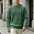 thumbnail image 2 of Leidass Mens Cable Knit Crewneck Sweater Long Sleeve Pullover Ribbed Cuffs Hem Regular Fit Fall Winter Casual Knitwear Green L, 2 of 7