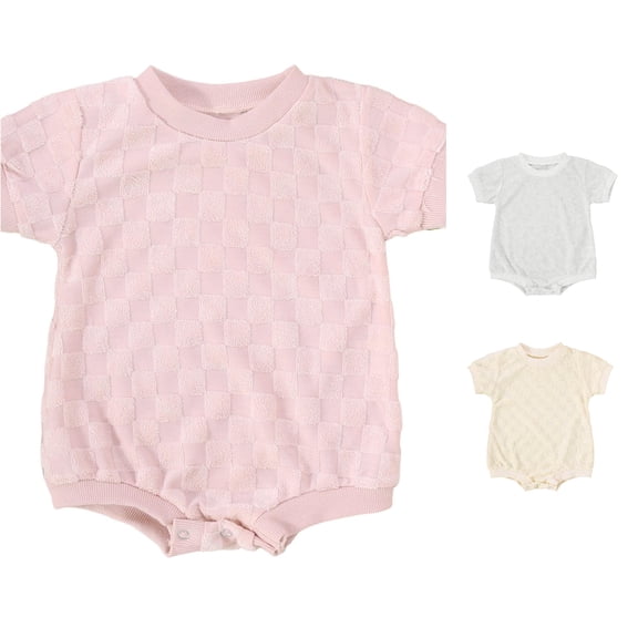 Girls Plaid Bodysuit Short Sleeve Romper Baby Clothes