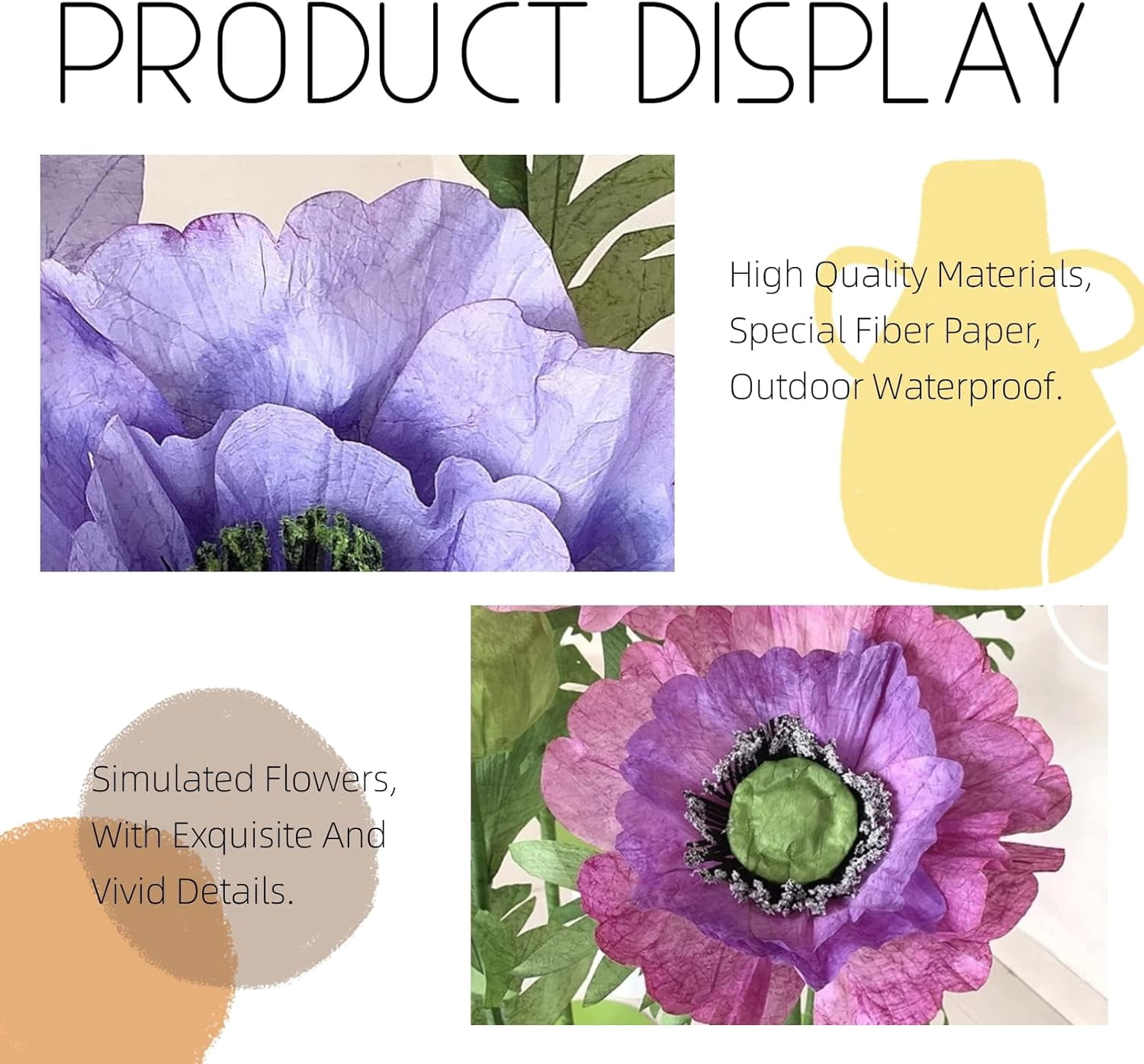 Louis Garden 6.6’ High 9-Piece Silk Artificial Flower Set Party Backdrop Giant Flowers for Decoration