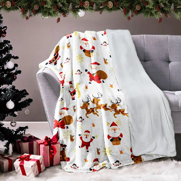 Christmas Throw Blanket - Snowman Ghost Snowflake Design, Soft Plush Fleece, 50x60 Inches, For Couch, Bed, Camping