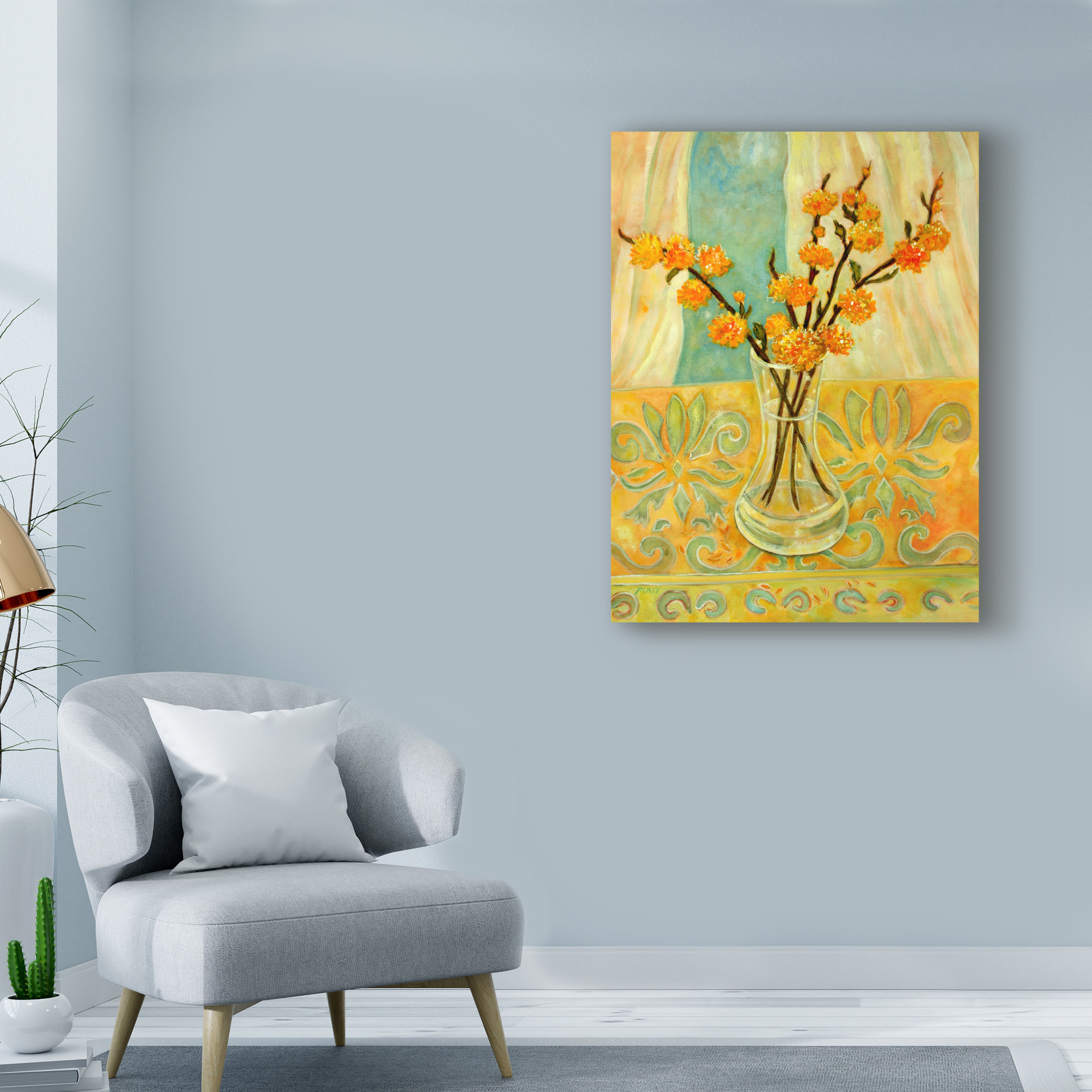 Trademark Fine Art 'Orange Blossom On A Lemon Cloth' Canvas Art by Lorraine Platt