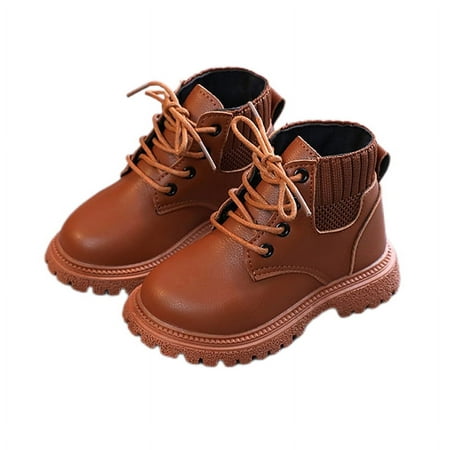 

Toddler Boots Kids Lace Up Cowboy Martin Booties Waterproof And Dirt-resistant Soft-soled Non-slip Boots Shoes for Boys Girls Brown