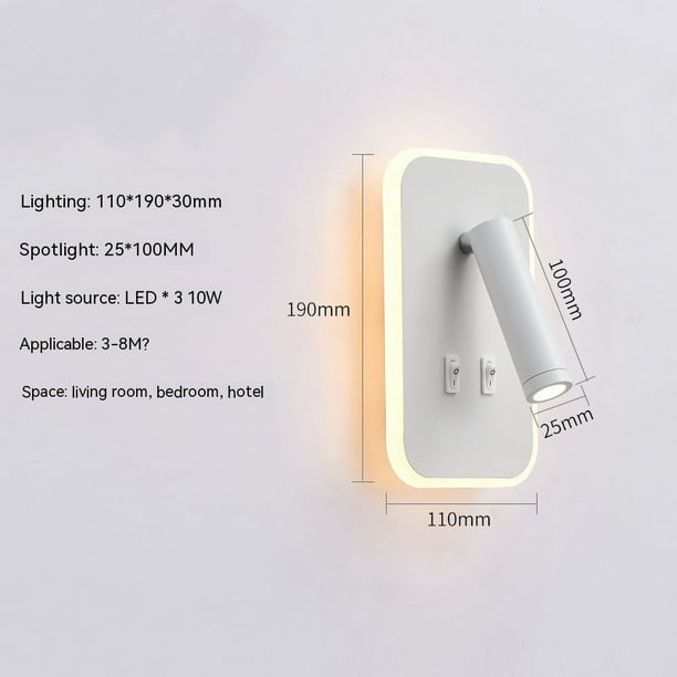 Lámpara de lectura de cabecera montada en la pared, luz de lectura de pared LED para cama, aplique de pared enchufable, luz de lectura de cama Luz de libro-tricolor