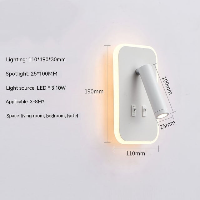 Lámpara de lectura de cabecera montada en la pared, luz de lectura de pared LED para cama, aplique de pared enchufable, luz de lectura de cama Luz de libro-tricolor