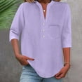 thumbnail image 2 of Women's 3/4 Sleeve Tops, Ladies Plus Size Blouses Dressy Casual 3/4 Length Sleeve Tees Shirts with Pockets Front Button-up Pullover Summer T-Shirt New A-Purples 3XL, 2 of 7