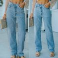 thumbnail image 2 of Women's High Waist Stretch Straight Wide Leg Blue Jeans Distressed Comfort Classic Denim Pants Trousers with Pockets, 2 of 7