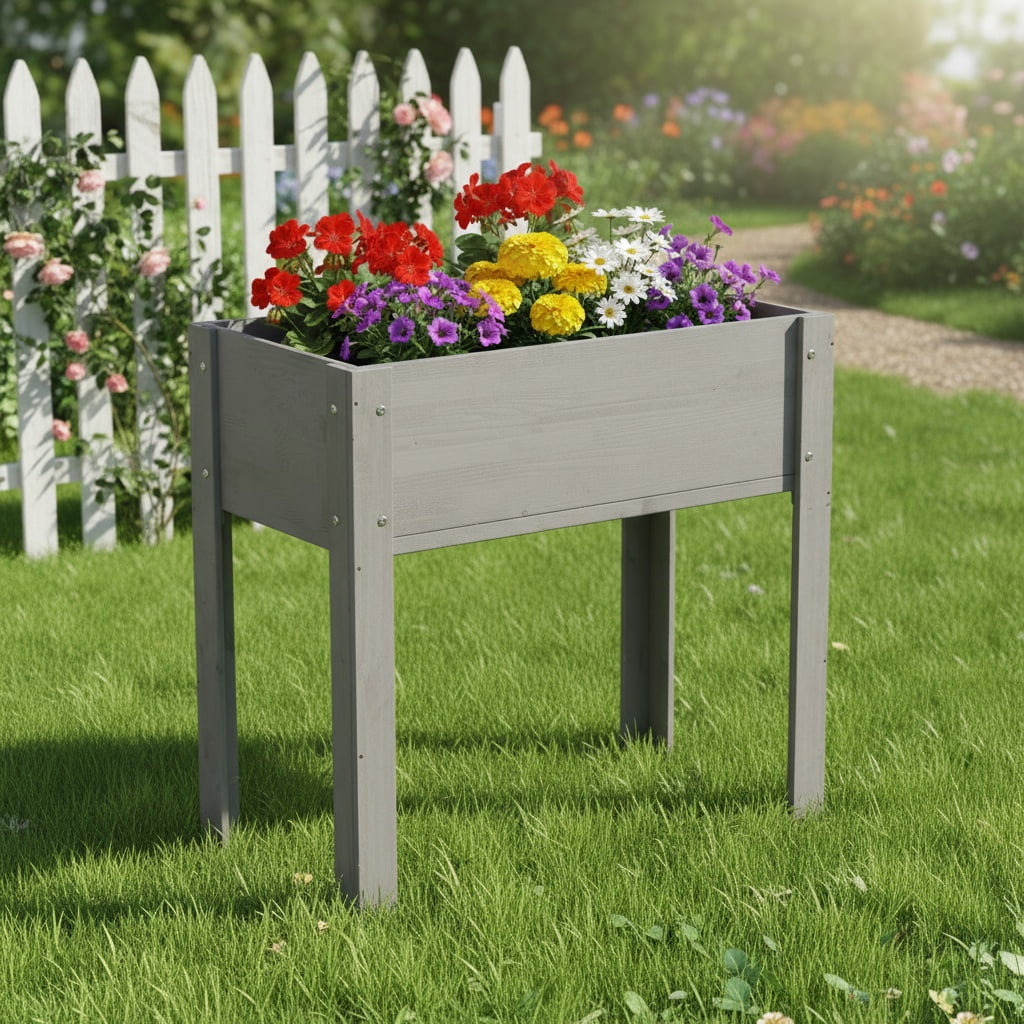 31x31x16 Inch Raised Garden Bed with Legs Elevated Wooden Planter Box Solid Wood Outdoor Planter for Plants Flowers Fruits Vegetables Herbs