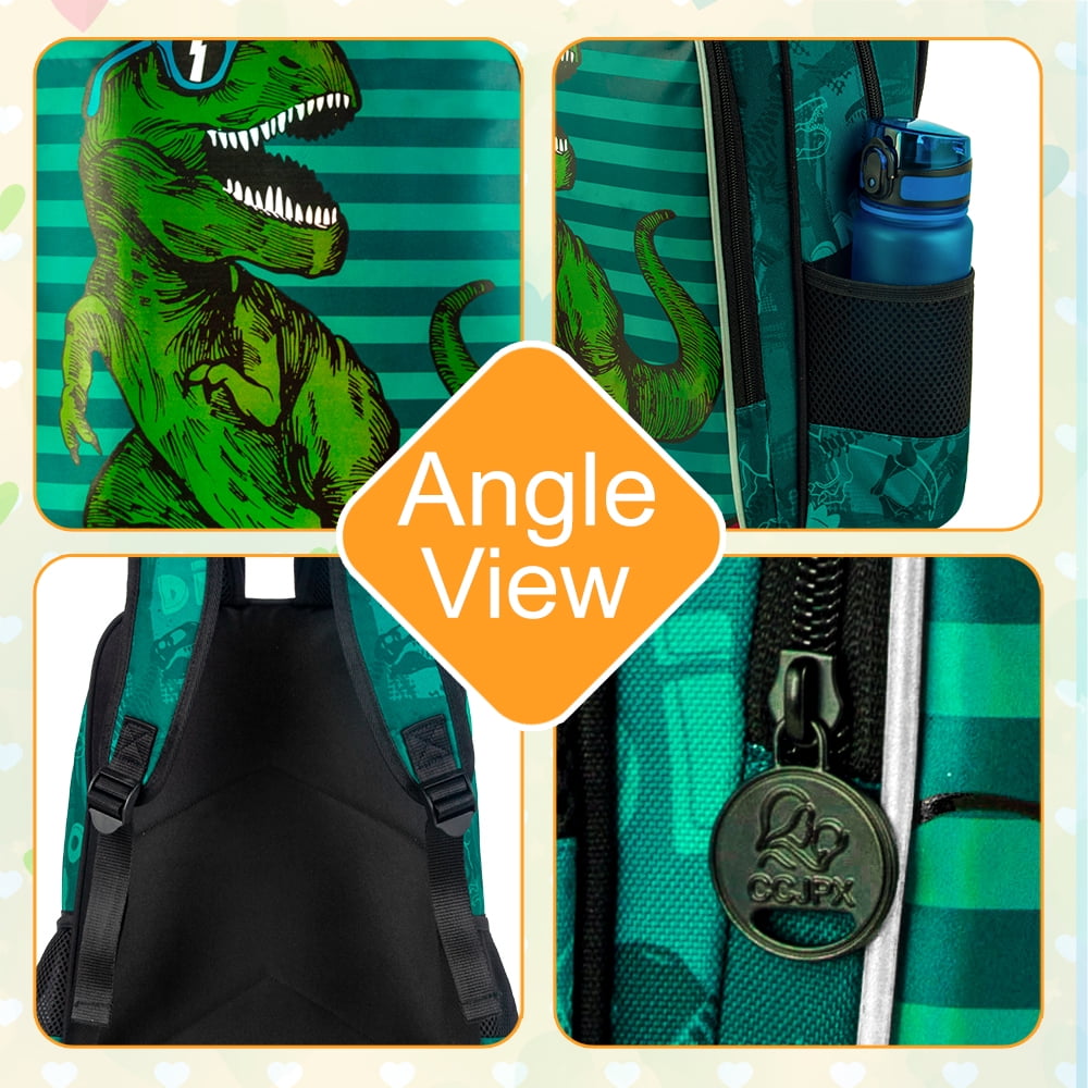 3PCS Dinosaur Backpack for Boys, 16" little Kid Dinosaur Preschool School Bookbag and Lunch Box
