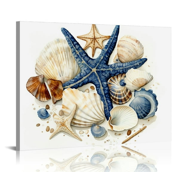 COMIO "Watercolor Sea Shells IV Gallery Wrapped Canvas, Beach and Ocean Canvas Wall Art, Home Decor, Beach Artwork for Bedroom, Bathroom, or Living Room