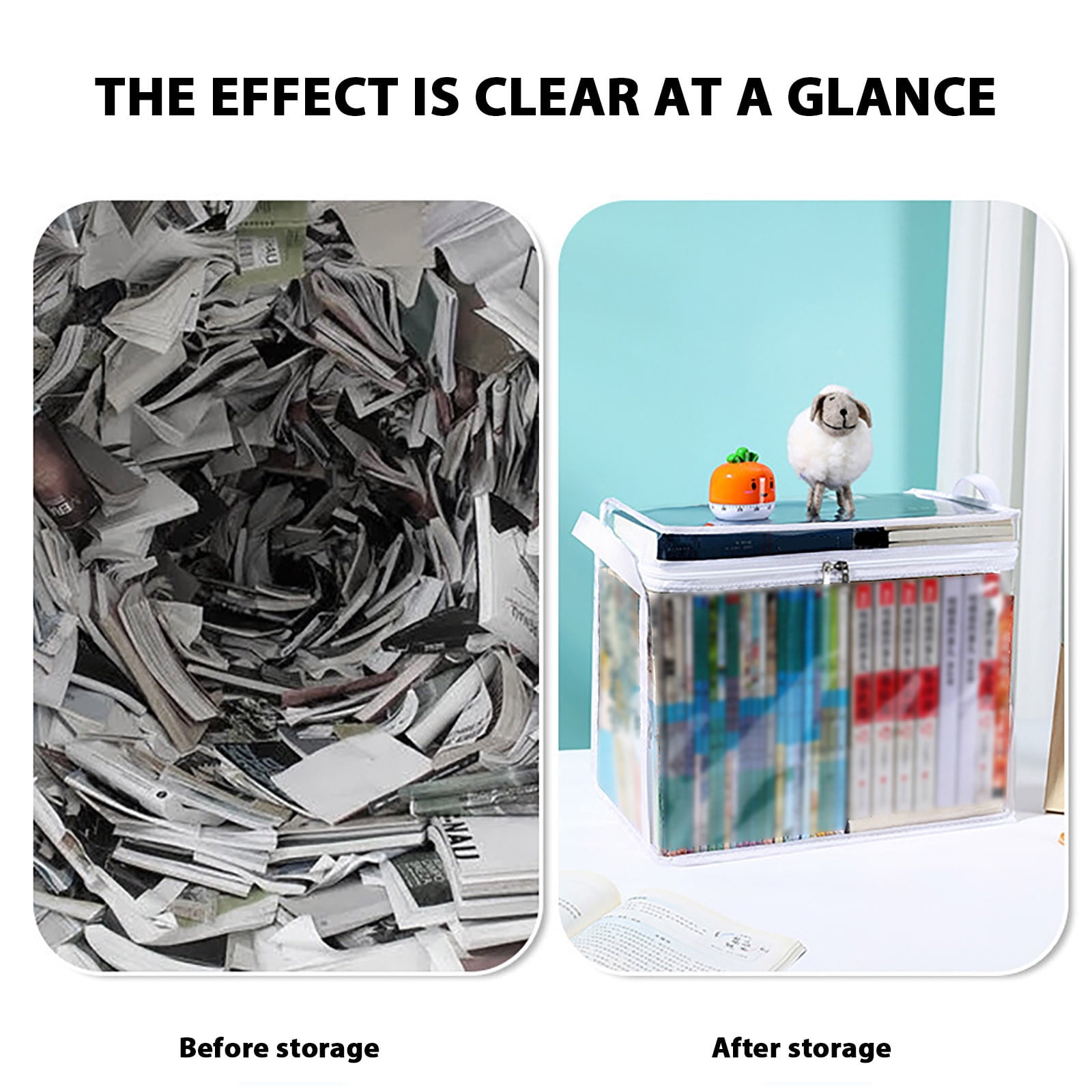 Boîte De Rangement Pliable Pour Livres – Transparente, Organisateur Bibliothèque – Pour Bureau, Maison, école - 5