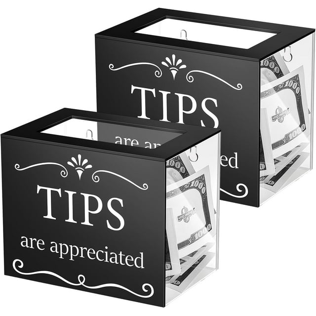 Vesici 2 Pcs Acrylic Tips Jar Donation Tip Box Collection Tip Bucket Money Storage Container Suggestion Box Plastic Raffle Ballot Lottery Box for Bartender Bars Restaurants Musicians Driver Coin