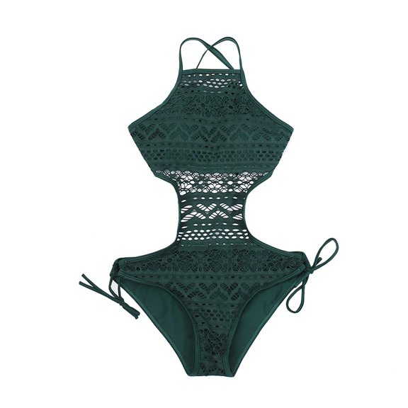 Swimming Women Swimwears Womenâs High Waisted Knitted Backless Camisole Piece Swimsuit for Elegant Beachwear Green M