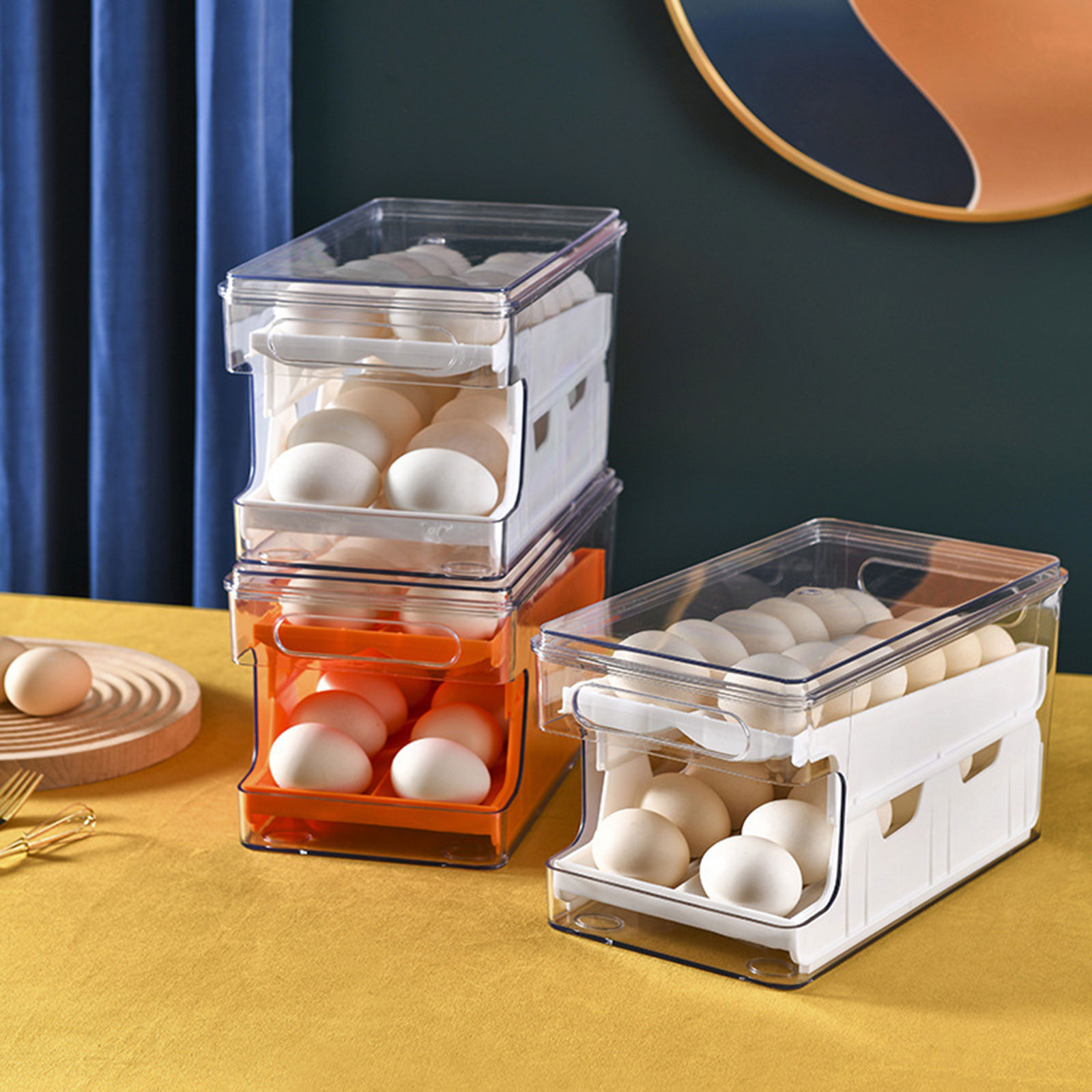 Space saving Double layer Storage Box Secure Eggs Storage Slide Eggs Container Automatic Scrolling Eggs Holder