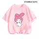 thumbnail image 3 of 2024 Nueva camiseta My Melody Anime Verano Múltiples camisetas de moda para niños Cuello redondo Casual Manga corta Estampado Camisón, 3 of 5