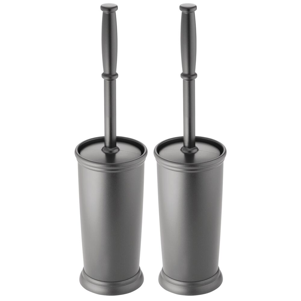 mDesign Compact Plastic Bathroom Toilet Bowl Brush and Holder, 2 Pack