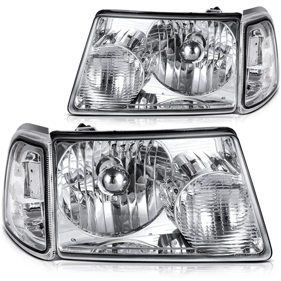 ECCPP Headlight Assembly for 2001 2002 2003 2004 2005 2006 2007 2008 2009 2010 for ford for Ranger Chrome Housing Clear Reflector Driver and Passenger Side Headlamps