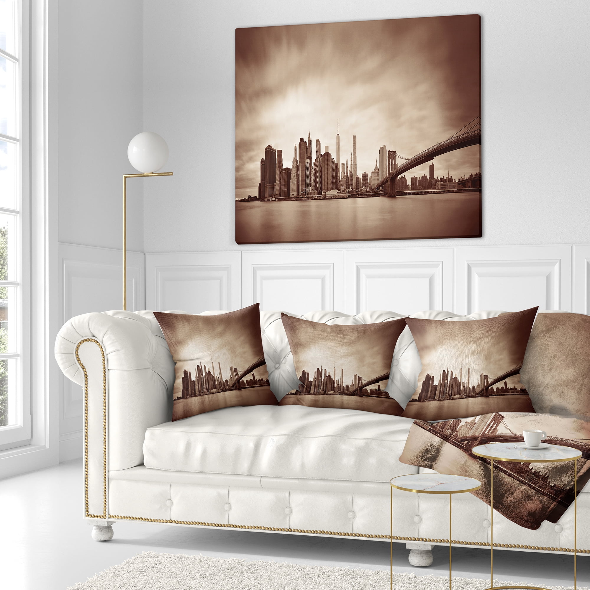 Designart Manhattan Financial District - Cityscape Throw Pillow - 16x16