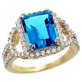 thumbnail image 1 of 14k Yellow Gold Natural Swiss Blue Topaz Ring Octagon 10x8mm Diamond Halo, 1/2inch wide, size 10, 1 of 2